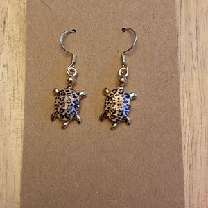 Leopard Print Turtle Dangle Earrings
